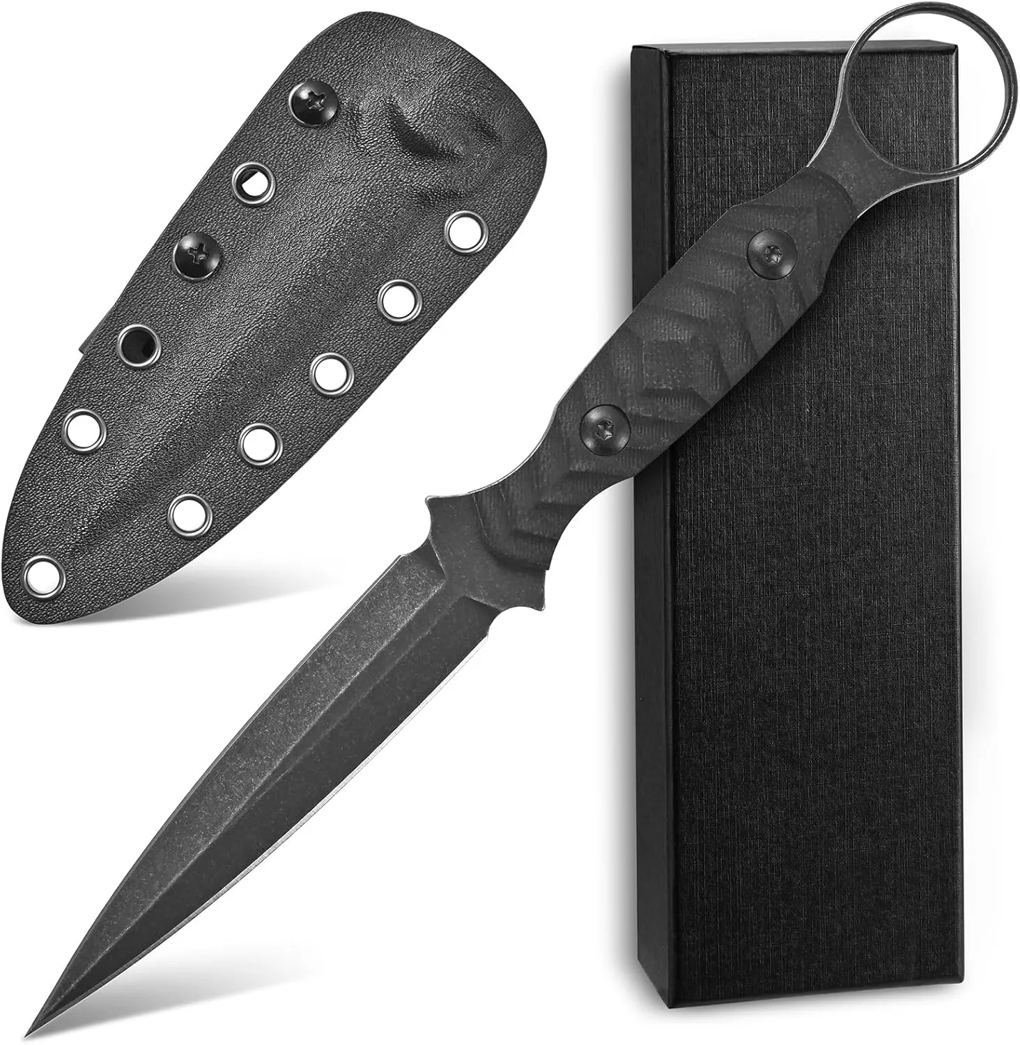 C1340 Fixed Blade Knife AUS-10 Black Stonewashed Steel Blade G10 Handle EDC Straight Knife for Outdoor Camping Survival Hiking(Black)