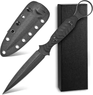 C1340 Fixed Blade Knife AUS-10 Black Stonewashed Steel Blade G10 Handle EDC Straight Knife for Outdoor Camping Survival Hiking(Black)