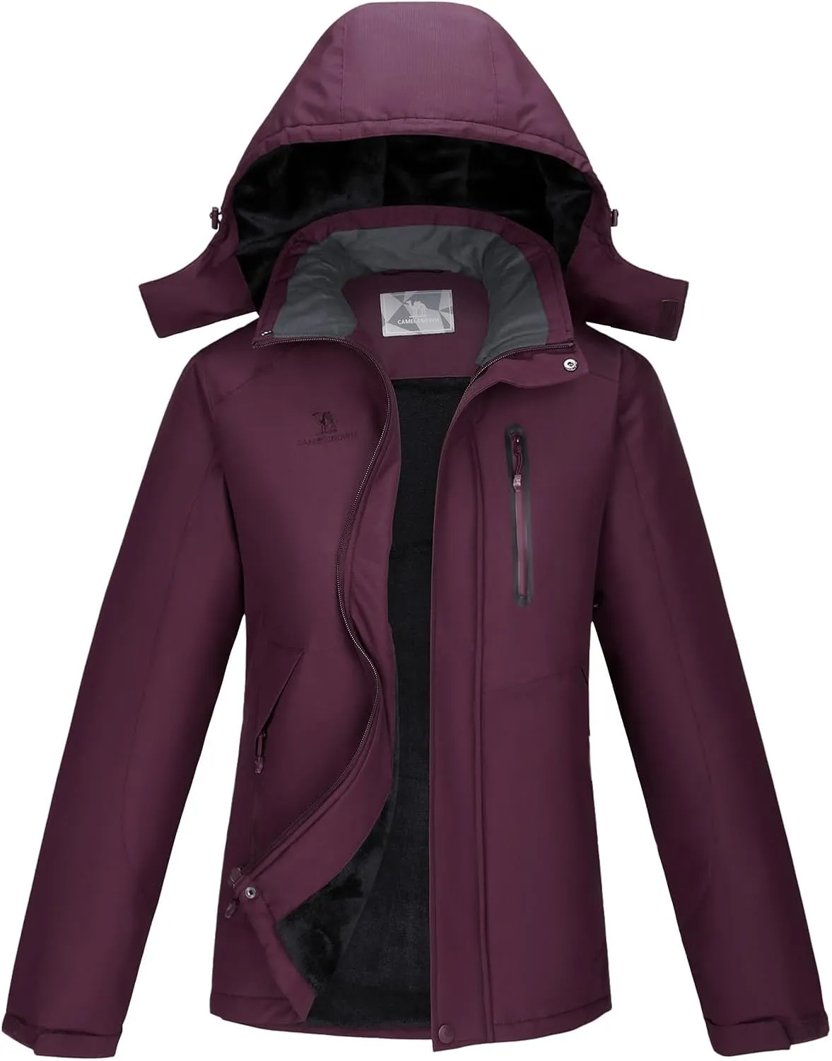 CAMEL CROWN Women's Winter Coats Hooded Ski Jacket Warm Fleece Waterproof Snowboard Jacket Windproof Windbreaker