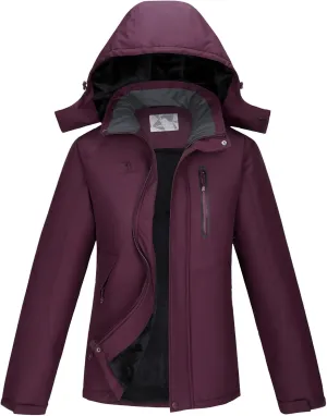 CAMEL CROWN Women's Winter Coats Hooded Ski Jacket Warm Fleece Waterproof Snowboard Jacket Windproof Windbreaker
