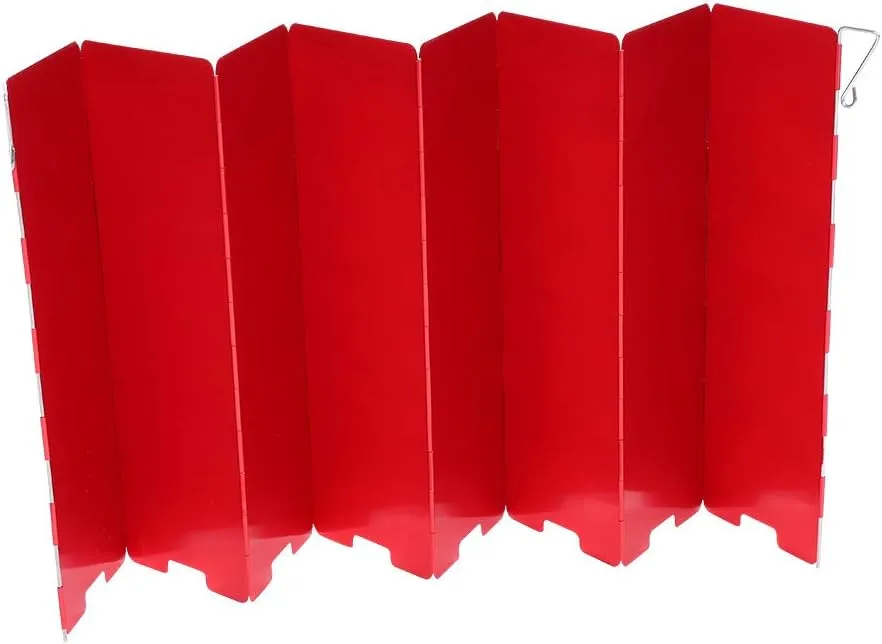 Camp Stove Windscreen, Camping Accessories 8 Plate Foldable Aluminium Alloy Windscreen with Bottom for Camping (Red)