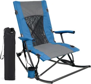 Camping Chair High Back Portable Oversized Lawn Recliner with Cup Bag Support 287 Lbs for Travel Beach Picnic Hiking-Blue