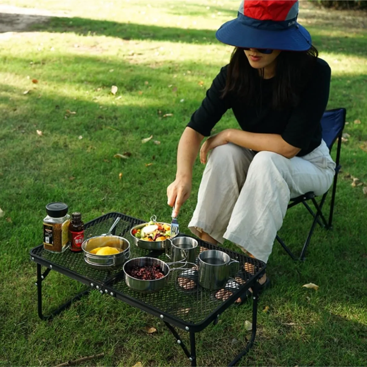 Camping Cookware, Outdoor 304 Stainless Steel Mountaineering Portable Pot Set Camping Picnic Tableware Cooker Portable Stove