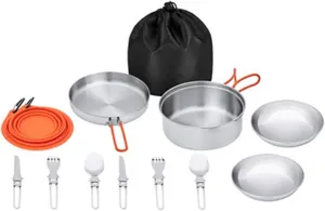 Camping Cookware Outdoor Camping Cookware Mess Kit Set Complete Backpacking Water Kettle Cookset for Camping Hiking Picnic Outdoor Camping Cookware (Color : Orange, Size : 2 People) (Orange 2 People)