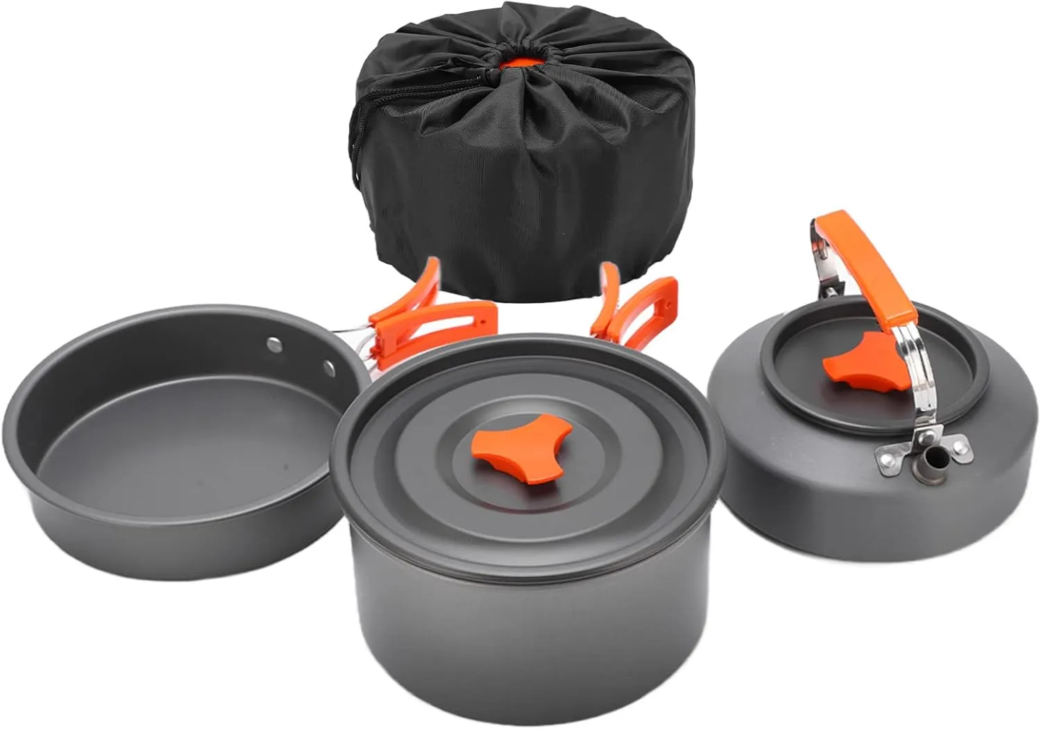 Camping Cookware Set Antislip Non Stick Coating Easy to Clean for 2-3 Persons Orange