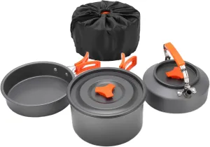 Camping Cookware Set Antislip Non Stick Coating Easy to Clean for 2-3 Persons Orange