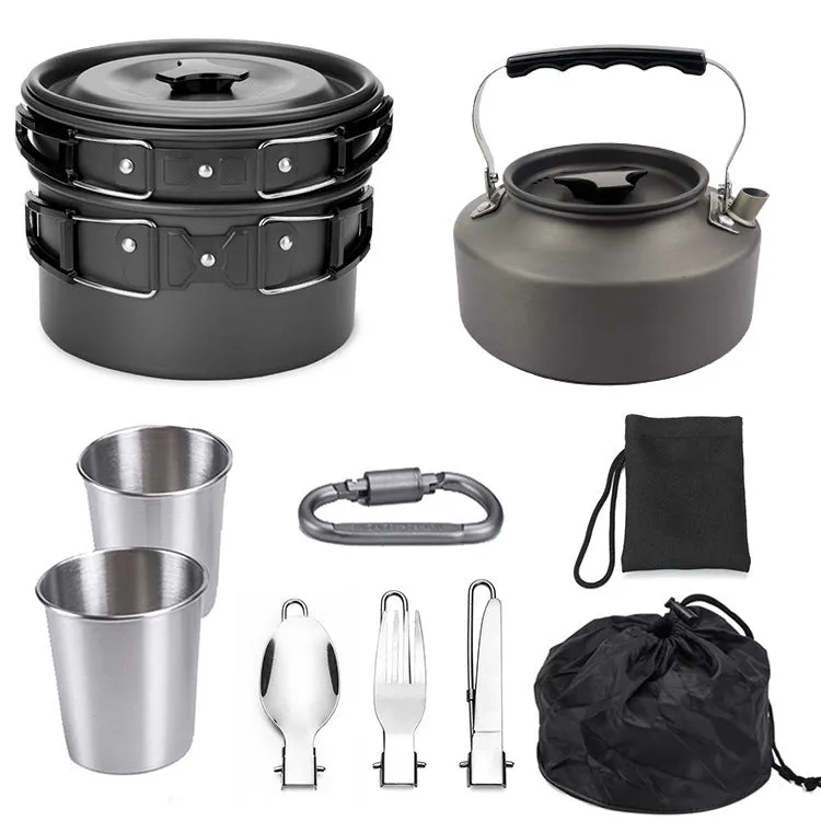 Camping Cookware Set | Portable Mess Kit with Stove | Lightweight Aluminum