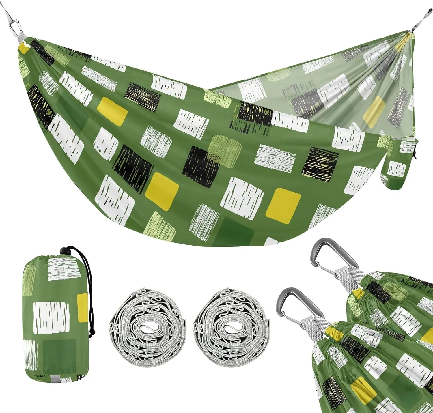 Camping Hammock Outdoor Hammocks for Outside Abstract Graphic Green Beach Trees Portable Lightweight with Pockets Tree Straps Indoor