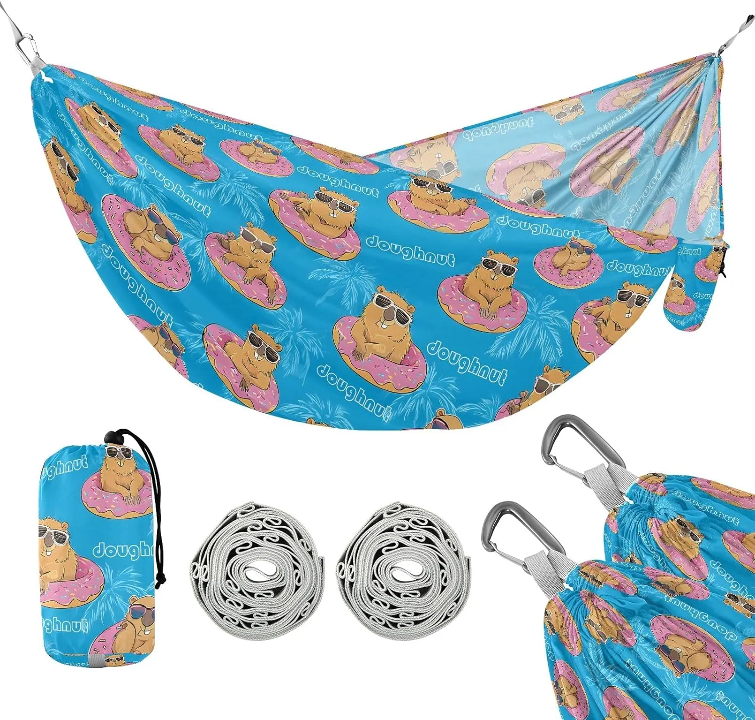 Camping Hammock Outdoor Hammocks for Outside Capybara Swimming Beach Trees Portable Lightweight with Pockets Tree Straps Indoor