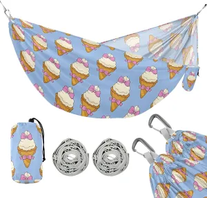 Camping Hammock Outdoor Hammocks for Outside Ice Cream Blue Bowtie Beach Trees Portable Lightweight with Pockets Tree Straps Indoor