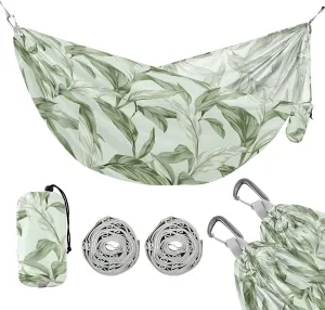 Camping Hammock Outdoor Hammocks for Outside Light Green Leaves Beach Trees Portable Lightweight with Pockets Tree Straps Indoor Small