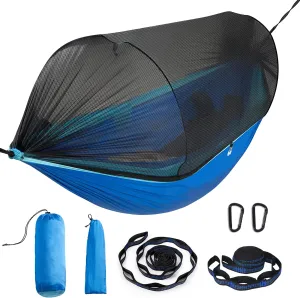Camping Hammock with Mosquito Net – Lightweight & Portable Double/Single Hammock with House-Like Net, Easy Setup for Hiking, Backpacking, and Outdoor Sleeping