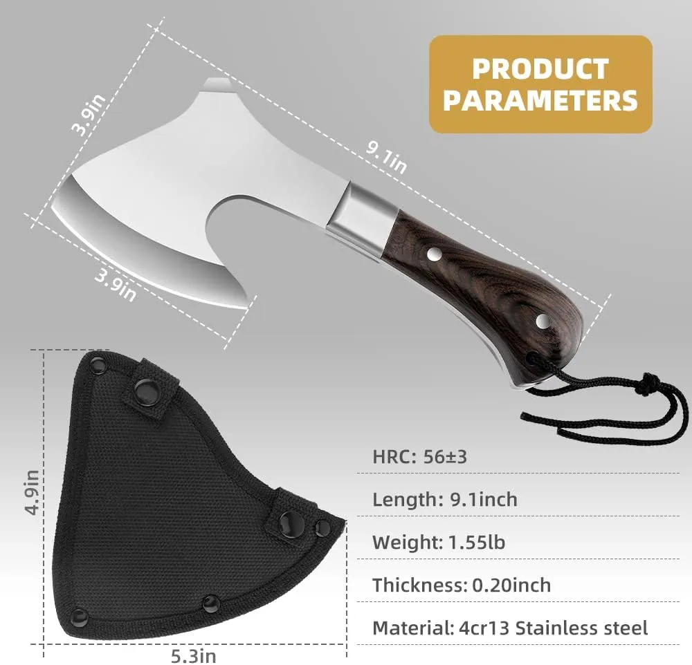 Camping Hatchet Camping Axe Forged High Carbon Steel for Meat Cleaver Axe Outdoor Splitting Wood Great for Axe Throwing, Camping, Survival, Outdoors and Chopping (718)