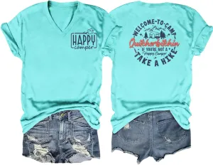 Camping Shirt Women Welcome to Camp Quitcherbitchin Graphic T Shirt Funny Camper Tshirt Hiking Adventure T-Shirt Tops