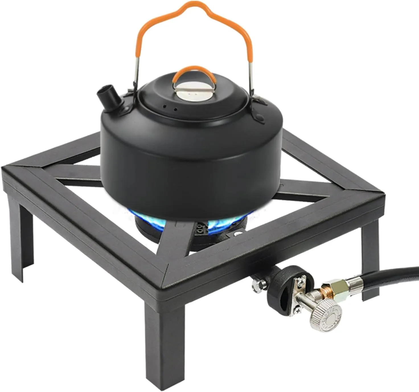 Camping Single Burner Stove, Portable Single Burner Outdoor Gas Stove Propane Cooker, Adjustable 0-20Psi Regulator Hose, 9.84'' Outdoor Propane Stove Cooker for Camping, Picnic