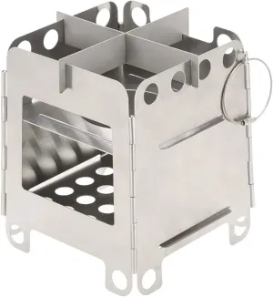 Camping Stove Outdoor Wood Burning Stove with Blow Fire Pipe Stainless Steel Folding BBQ Grill Portable Camping Stove