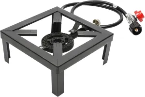 Camping Stove, Portable Outdoor Gas Stove Propane Cooker with Adjustable 0-10Psi Regulator Hose for Patio Camping, BBQ, Home Brewing, Turkey Fry, Maple Syrup Prep (Single Burner)