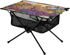 Camping Table Lightweight Portable Folding Table with Mesh Storage Net Flower Daffodils Rabbit Ideal for Camping Hiking Beach Picnic Travel Backyard