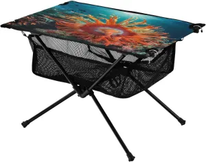 Camping Table Lightweight Portable Folding Table with Mesh Storage Net Ocean Themed Red Jellyfish Ideal for Camping Hiking Beach Picnic Travel Backyard