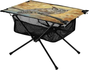 Camping Table Lightweight Portable Folding Table with Mesh Storage Net Owl Dead Tree Ideal for Camping Hiking Beach Picnic Travel Backyard