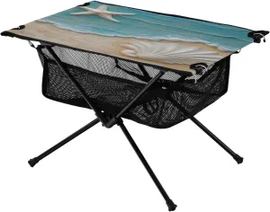 Camping Table Lightweight Portable Folding Table with Mesh Storage Net Sea Star Shell Sea Ideal for Camping Hiking Beach Picnic Travel Backyard