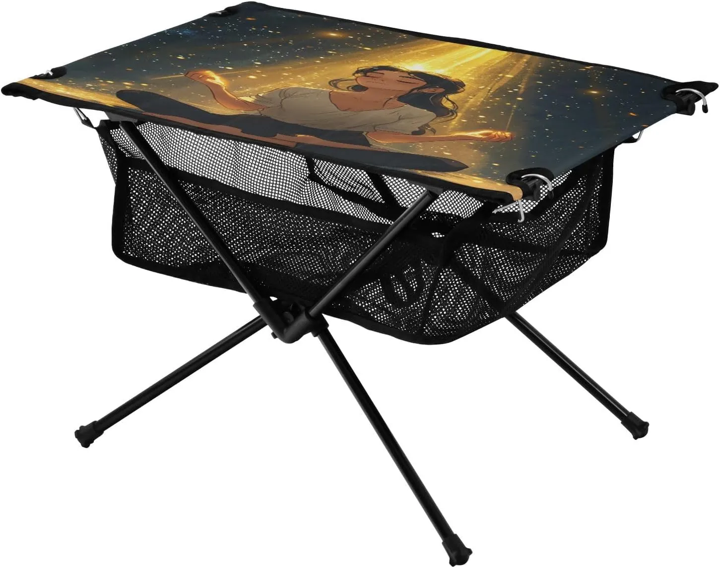 Camping Table Lightweight Portable Folding Table with Mesh Storage Net Starry Sky Galaxy Light Meteor Ideal for Camping Hiking Beach Picnic Travel Backyard