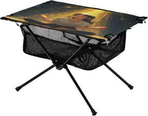 Camping Table Lightweight Portable Folding Table with Mesh Storage Net Starry Sky Galaxy Light Meteor Ideal for Camping Hiking Beach Picnic Travel Backyard