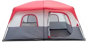 Camping tent red and white polyester cloth fiberglass pole foldable camping tent, outdoor multifunctional tent, easy to store camping equipment with storage bag can accommodate 14 people 430*430*210cm