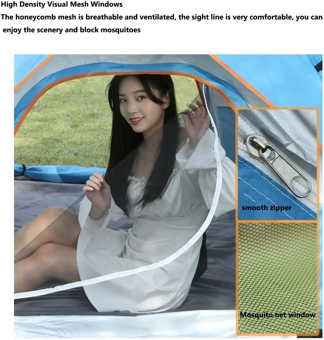 Camping Tents 3-4 Person 60 Seconds Set Up Camping Tent Waterproof Pop Up Tent with Top Rainfly Instant Cabin Tent Advanced Venting Design (Color : Blue, Size : 34 People 200 * 200 * 135CM)