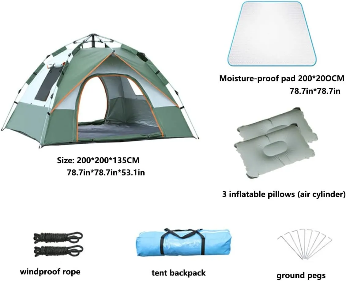 Camping Tents 3-4 Person 60 Seconds Set Up Camping Tent Waterproof Pop Up Tent with Top Rainfly Instant Cabin Tent Advanced Venting Design (Color : Blue, Size : 34 People 200 * 200 * 135CM)