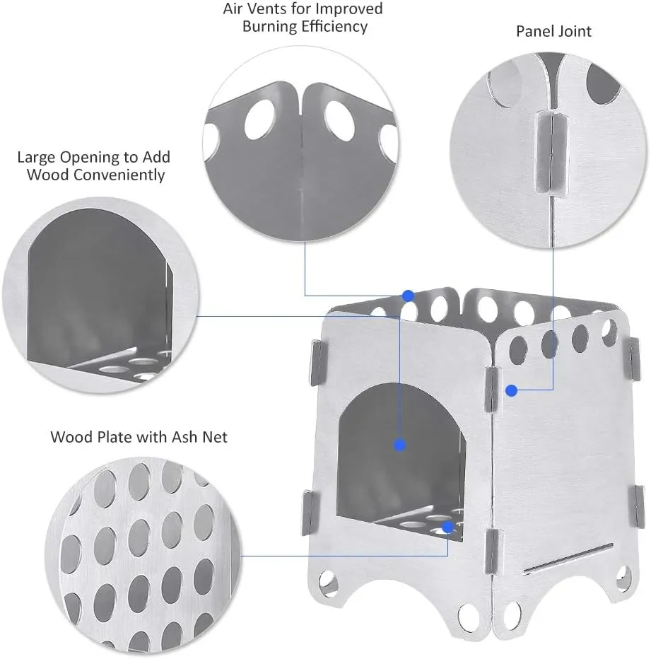 Camping Wood Stove Ultralight Folding Pocket Stove Outdoor Backpackageing Cooking Wood Burning Stove Aluminum-Titanium Cookware Set Cookware Picnic Boiler Cookware