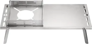 CAMPINGMOON Solo Camping Table Small Tabletop Heat Shield Windshield Stainless Steel Lightweight Compact with Storage Bag for ST-310 Alcohol Stove SK-310CP (Silver)