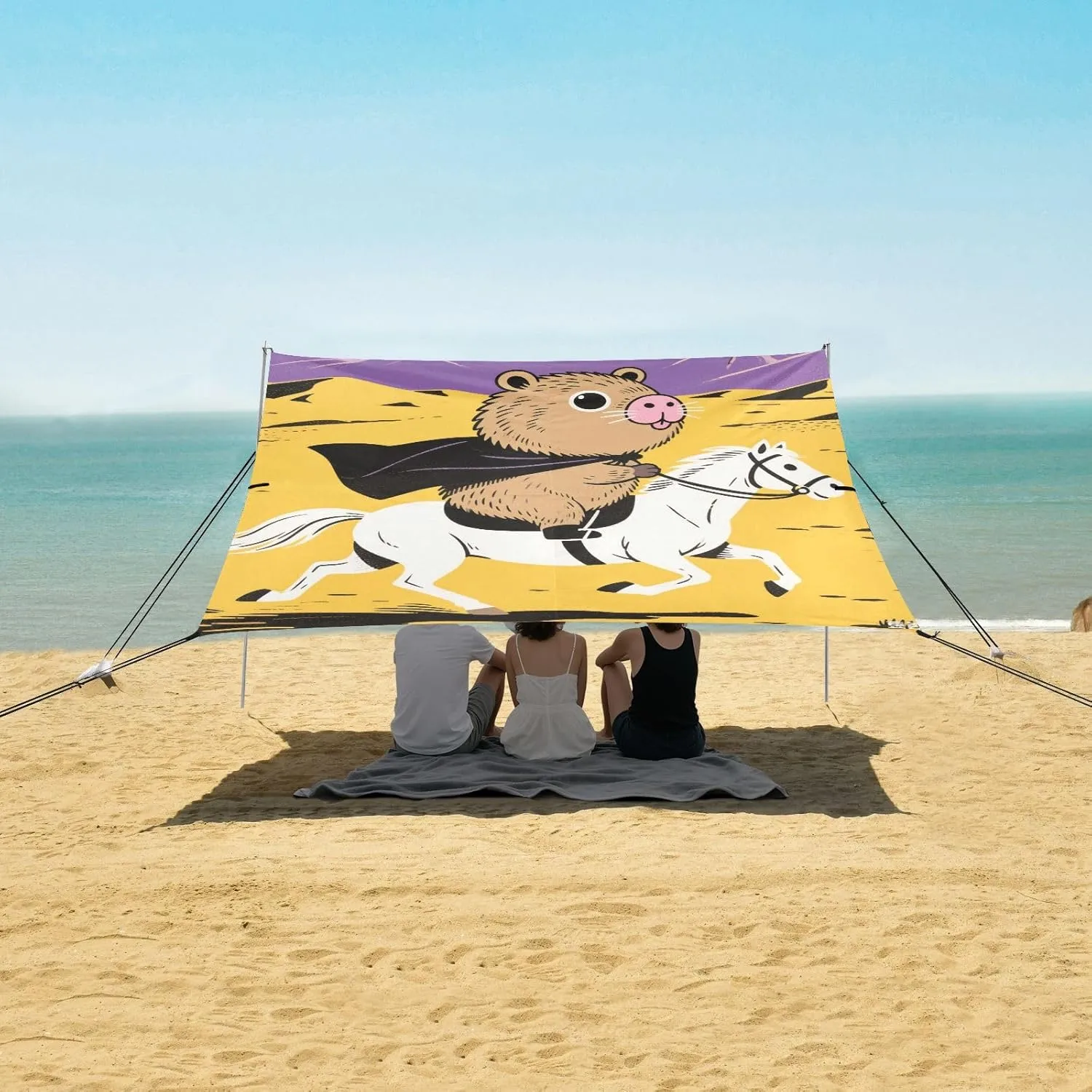 Capybara Western Themed Beach Camping Tent Sun Shelter for Whole Family, Beach Shade Canopy with UPF50  UV Protection,Easy Set Up and Carry,Outdoor Shade for Trips, Fishing, Backyard Fun Picnic