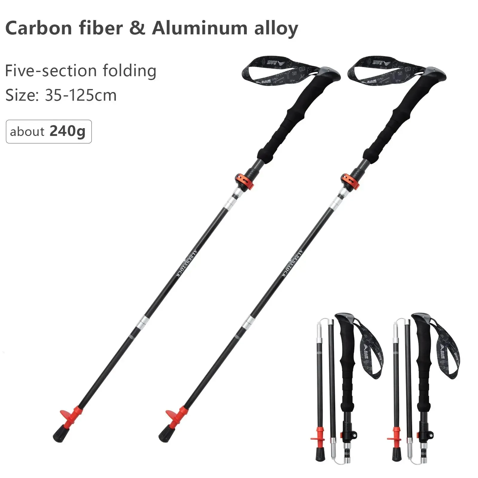 Carbon Fiber Folding Trekking Poles for Hiking & Climbing