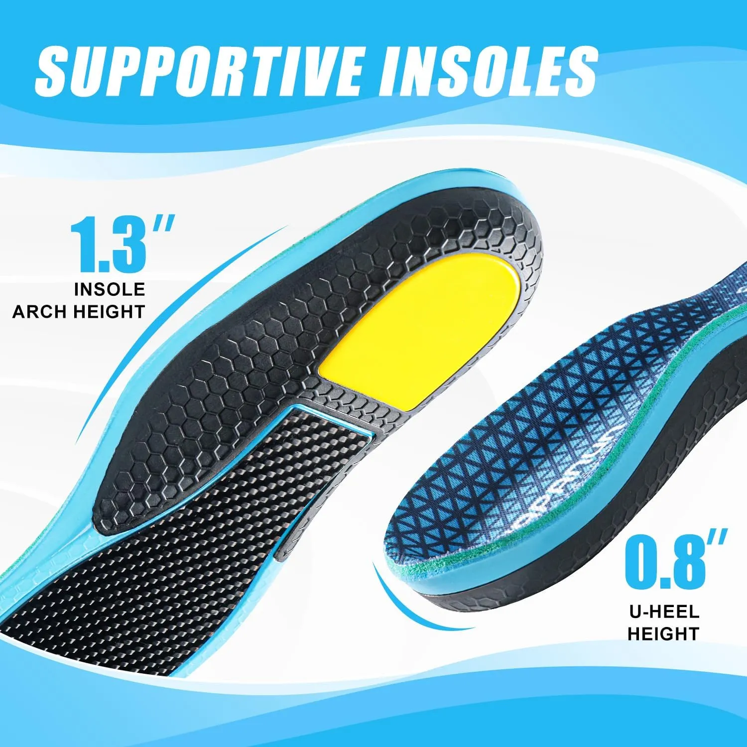 Carbon Fiber Shock-Absorbing Insole with Arch Support is Suitable for Basketball, Running, Cycling, Outdoor Hiking and Other Daily Sports. (Blue, M：10.5/11丨W：11.5/12（300mm）)