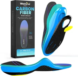 Carbon Fiber Sport Insoles with Arch Support - Welnove Shock Absorbing Performance Insoles for High Impact Sport- Energy Return,Increased Performance and Injury Protection-Not for Tight Shoes-XL