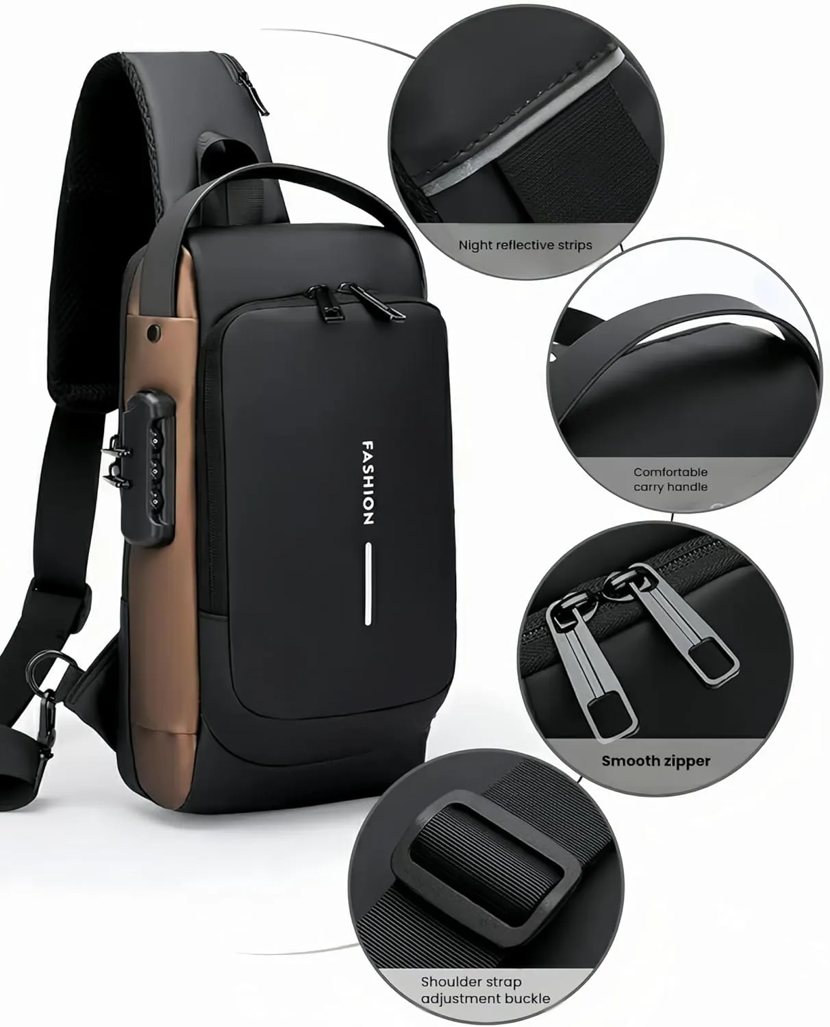 Carbon fiber streamline anti-theft shoulder bag, USB charging sports waterproof shoulder bag (Gray gold)