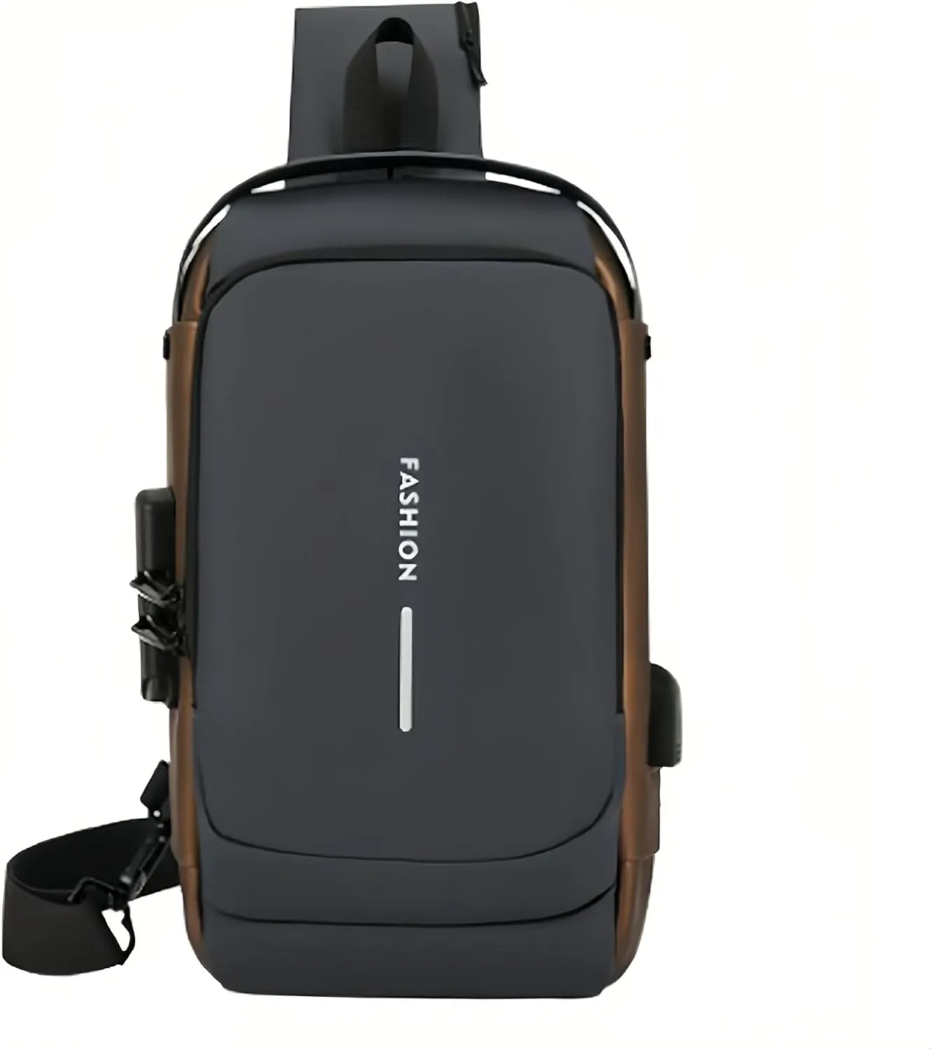 Carbon fiber streamline anti-theft shoulder bag, USB charging sports waterproof shoulder bag (Gray gold)