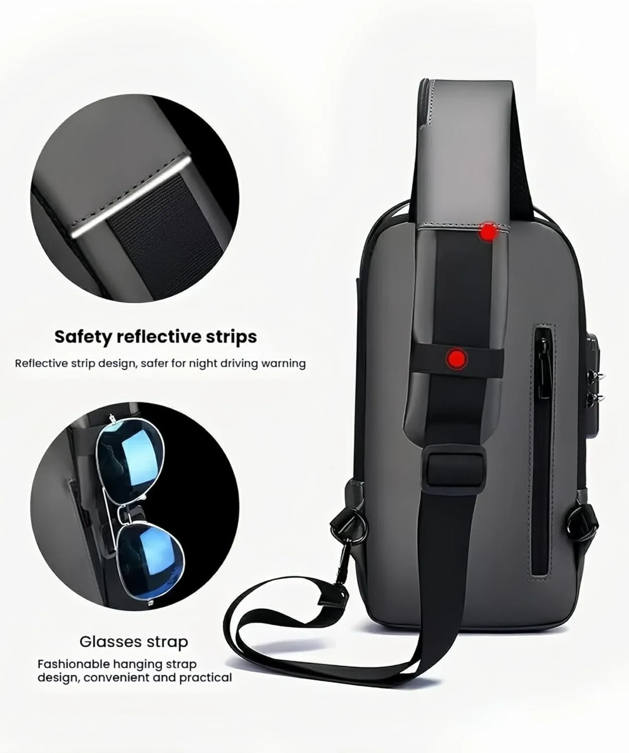 Carbon fiber streamline anti-theft shoulder bag, USB charging sports waterproof shoulder bag (Gray gold)