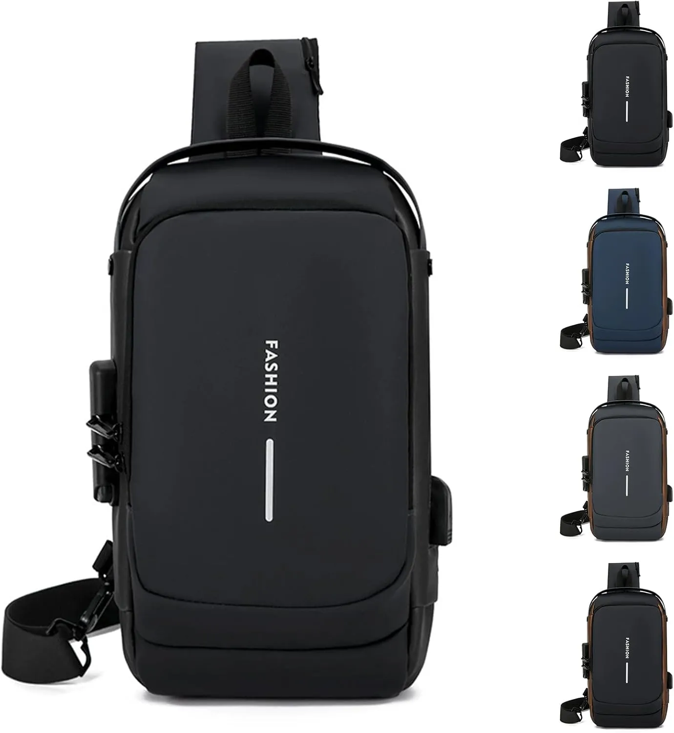 Carbon Fiber Streamline Anti-Theft Sling Bag, USB Charging Sport Sling, Waterproof Shoulder Sports Cross body Bag