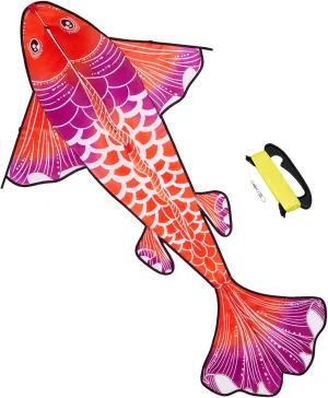 Carp Kite Easy to Fly, Large 1.45 * 3m Single Line Kite with Durable Fabric and Structure, includes 300 FT String and Handle, Perfect for Parks,Beaches,Ideal Gift, Easy to Assemble