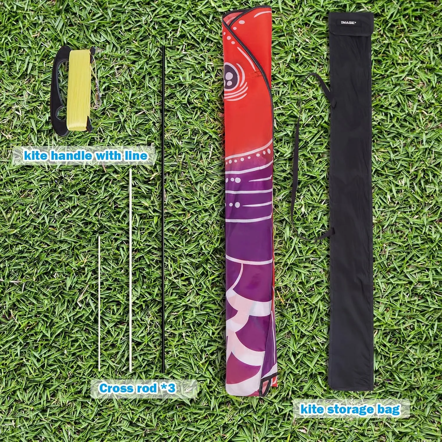 Carp Kite Easy to Fly, Large 1.45 * 3m Single Line Kite with Durable Fabric and Structure, includes 300 FT String and Handle, Perfect for Parks,Beaches,Ideal Gift, Easy to Assemble