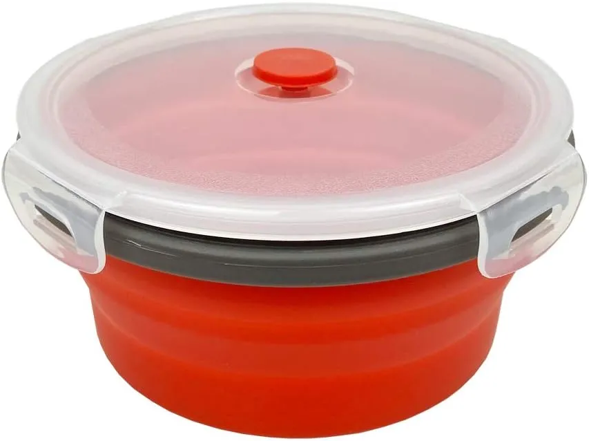 CARTINTS Red Collapsible Food Storage Bowls Silicone Travel Bowls with Leakproof Lids, Microwave and Freezer Safe, Set of 4