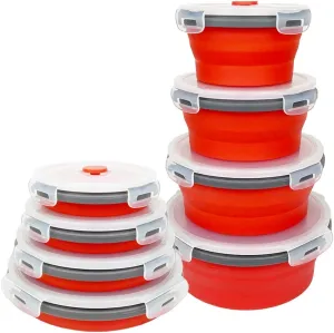 CARTINTS Red Collapsible Food Storage Bowls Silicone Travel Bowls with Leakproof Lids, Microwave and Freezer Safe, Set of 4