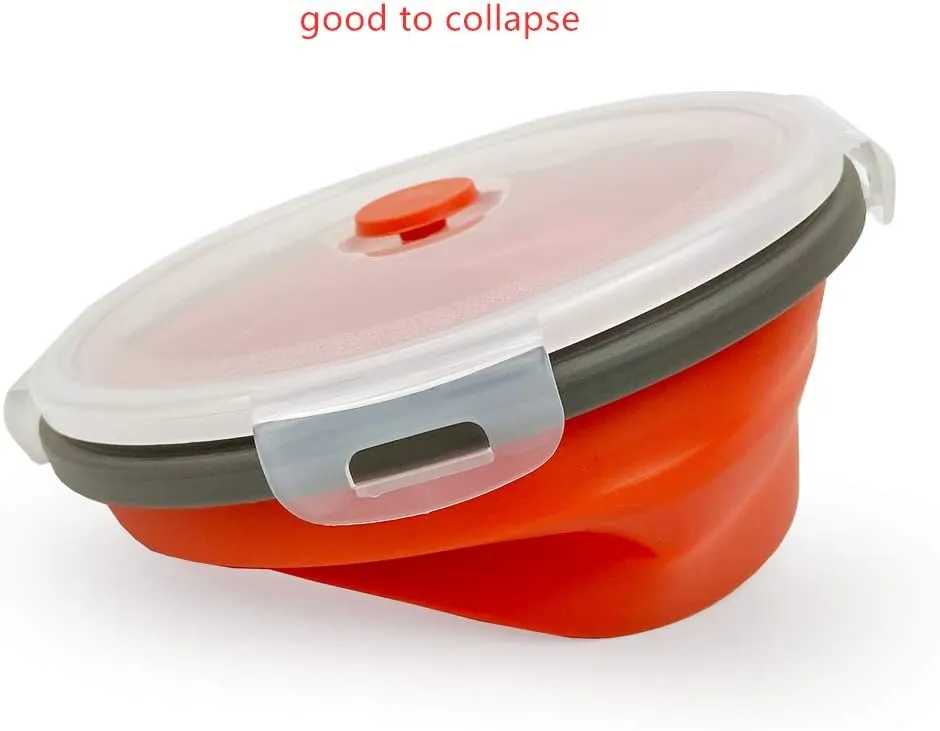 CARTINTS Red Collapsible Food Storage Bowls Silicone Travel Bowls with Leakproof Lids, Microwave and Freezer Safe, Set of 4