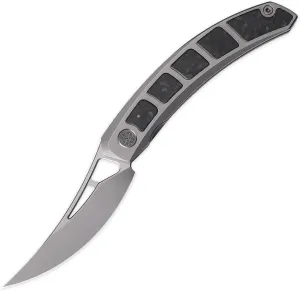 Cavolknife Kamasu Front Flipper Folding Knife,3.74" M390 Steel Blade Persian Knife,Titanium & GITD Carbon Fiber Handle Pocket Knife Glowing in the dark,Titanium Pocketclip(Grey)