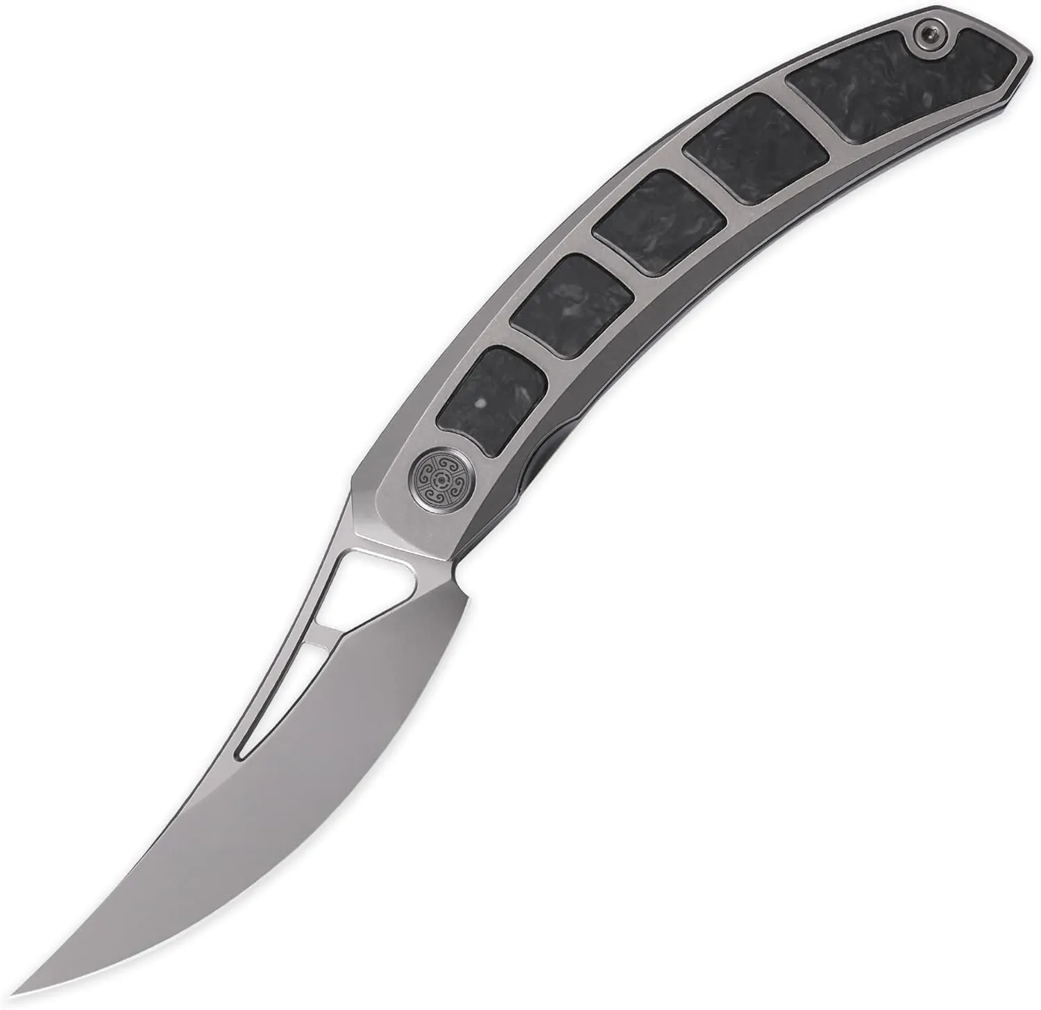 Cavolknife Kamasu Front Flipper Folding Knife,3.74" M390 Steel Blade Persian Knife,Titanium & GITD Carbon Fiber Handle Pocket Knife Glowing in the dark,Titanium Pocketclip(Grey)