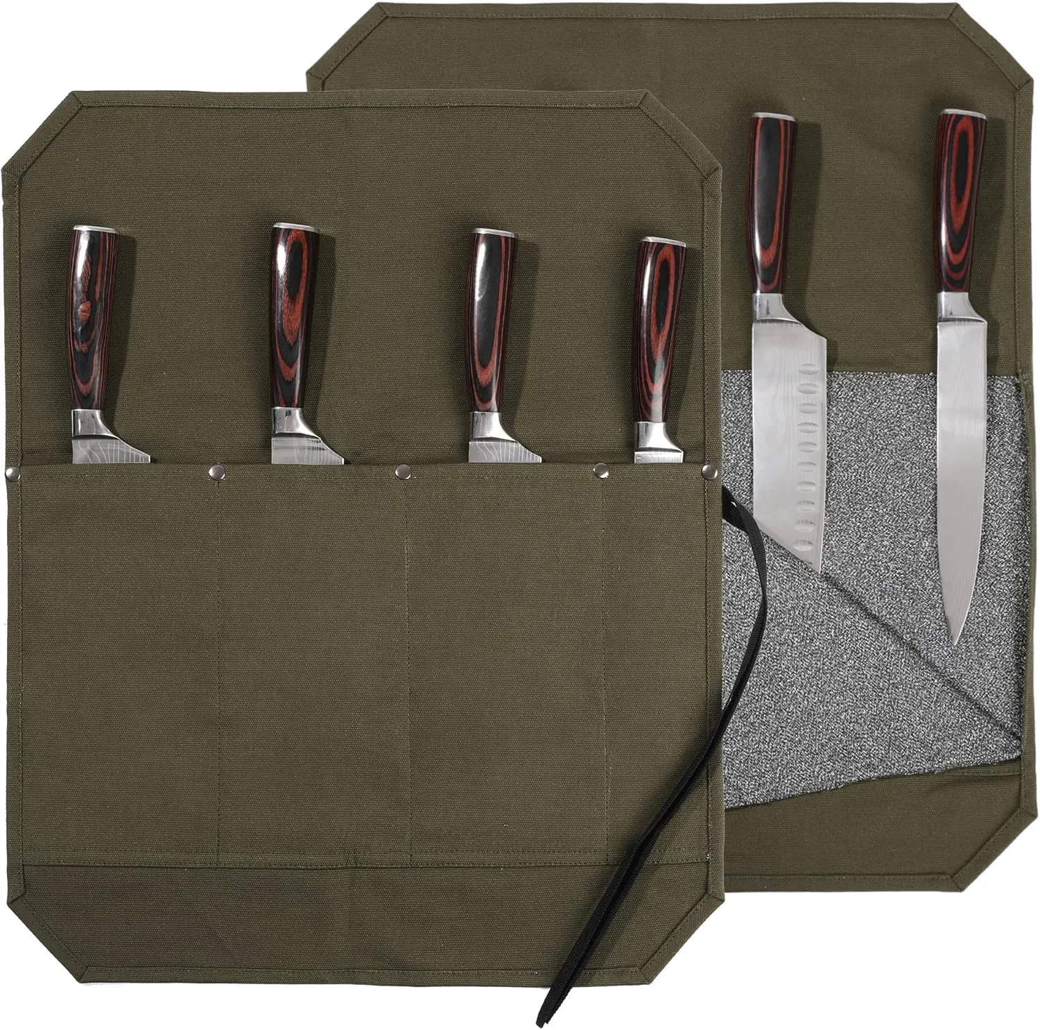 Chef's Knife Roll Bag, Durable 16oz Waxed Canvas Knife Case with 4 Slots Professional Chef's Knife Bag with Anti Cutting Fabric Inside