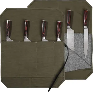 Chef's Knife Roll Bag, Durable 16oz Waxed Canvas Knife Case with 4 Slots Professional Chef's Knife Bag with Anti Cutting Fabric Inside