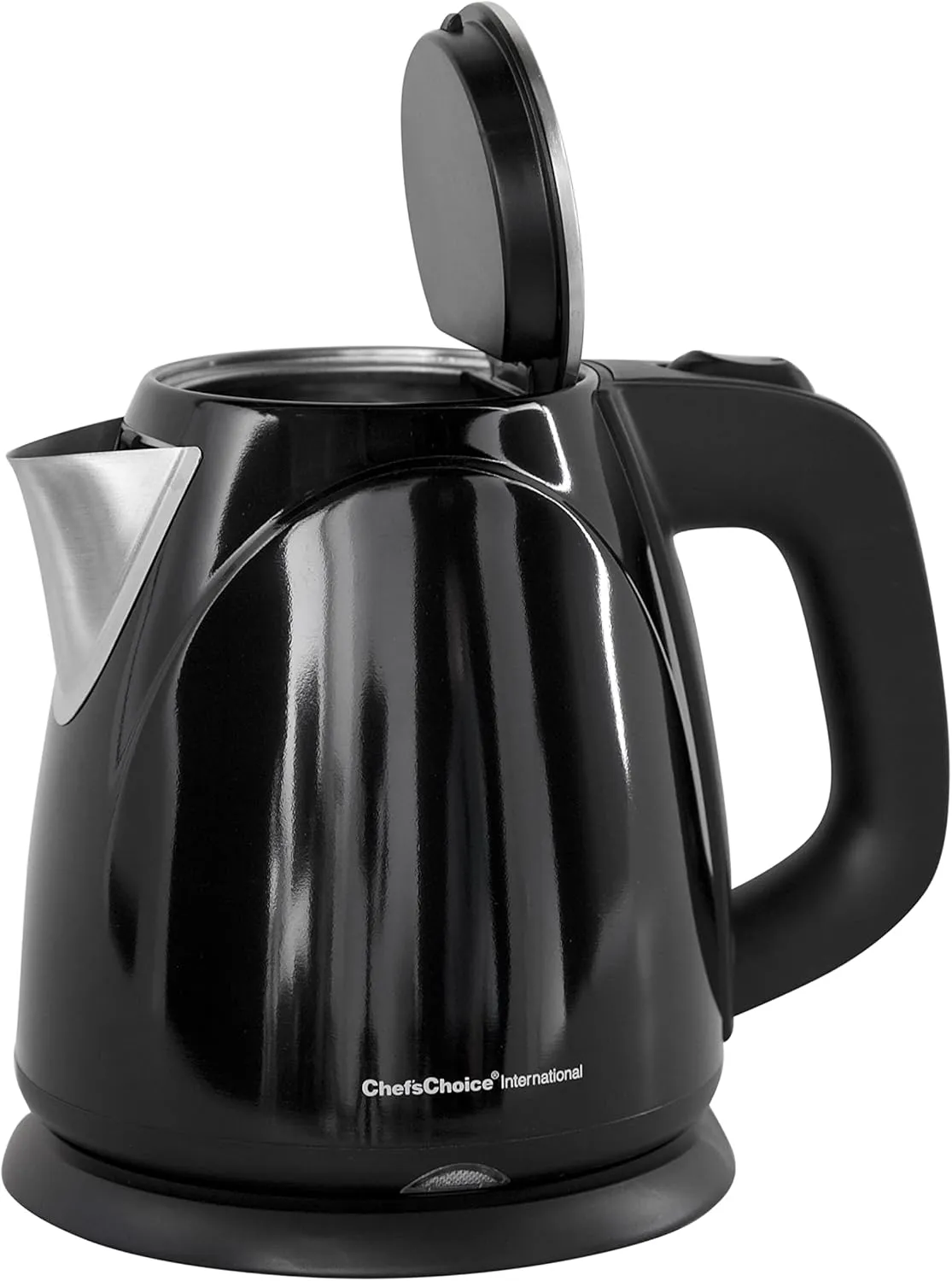 Chef’sChoice Electric Kettle 1500 Watts Cordless Compact Water Boiler Features Stainless Steel Construction Boil Dry Protection & Auto Shut Off Easy Pour, 1-Liter, Black